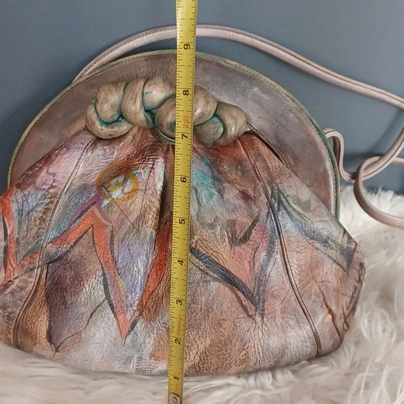 Vintage Jane Yoo Unique Hand  Painted Leather Crossbody - Picture 11 of 16